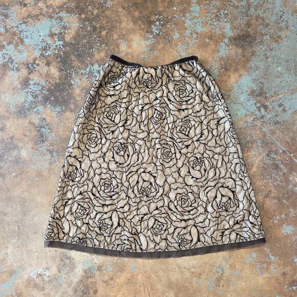 Vintage 90s Y2K Floral Mesh Midi Skirt Size S P Black Roses Whimsygoth Gothic - Picture 7 of 7